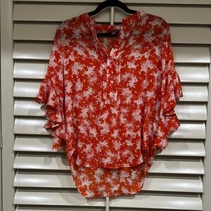 Vince Camuto Floral Orange Blouse Size XS